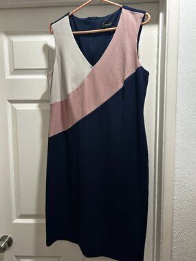 Navy, Cream, and Pink Colorblock Sleeveless Dress